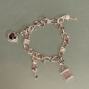 Judith Ripka Sterling Silver Link Charm Bracelet 8 in 4 Detachable Charms